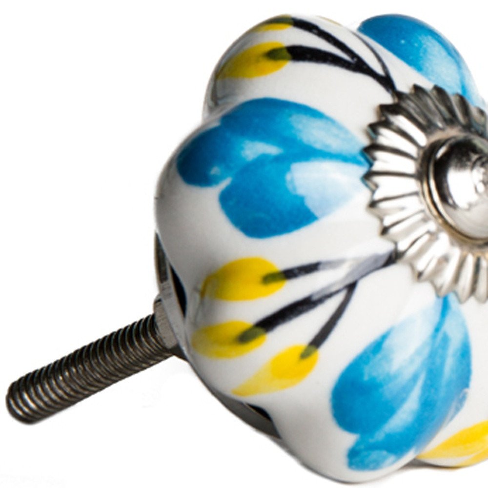 Set of Eight Blue And White Ceramic Drawer Pull Knobs