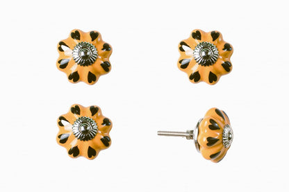 Set of Eight Yellow And Green Novelty Knob Ceramic Drawer Pull Knobs