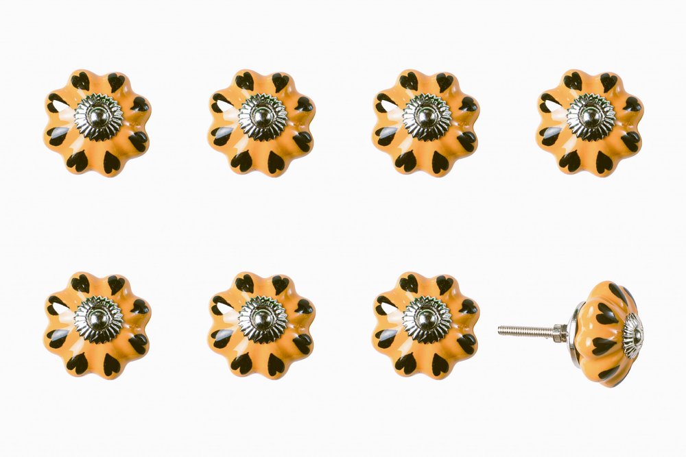 Set of Eight Yellow And Green Novelty Knob Ceramic Drawer Pull Knobs