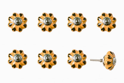 Set of Eight Yellow And Green Novelty Knob Ceramic Drawer Pull Knobs