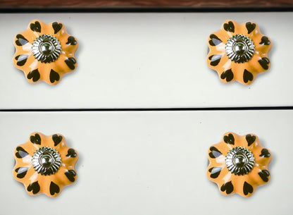 Set of Eight Yellow And Green Novelty Knob Ceramic Drawer Pull Knobs