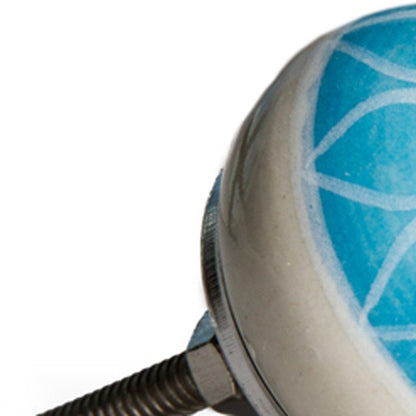 Set of Eight Aqua And White Floral Ceramic Drawer Pull Knobs