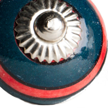 Set of Eight Navy Blue And Red Geometric Ceramic Drawer Pull Knobs