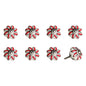 Set of Eight Red And White Floral Ceramic Drawer Pull Knobs