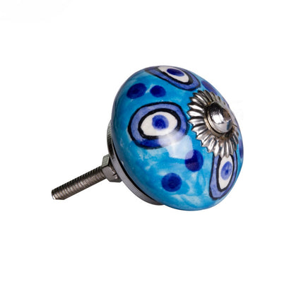 Set of Eight Blue And White Botanical Ceramic Drawer Pull Knobs