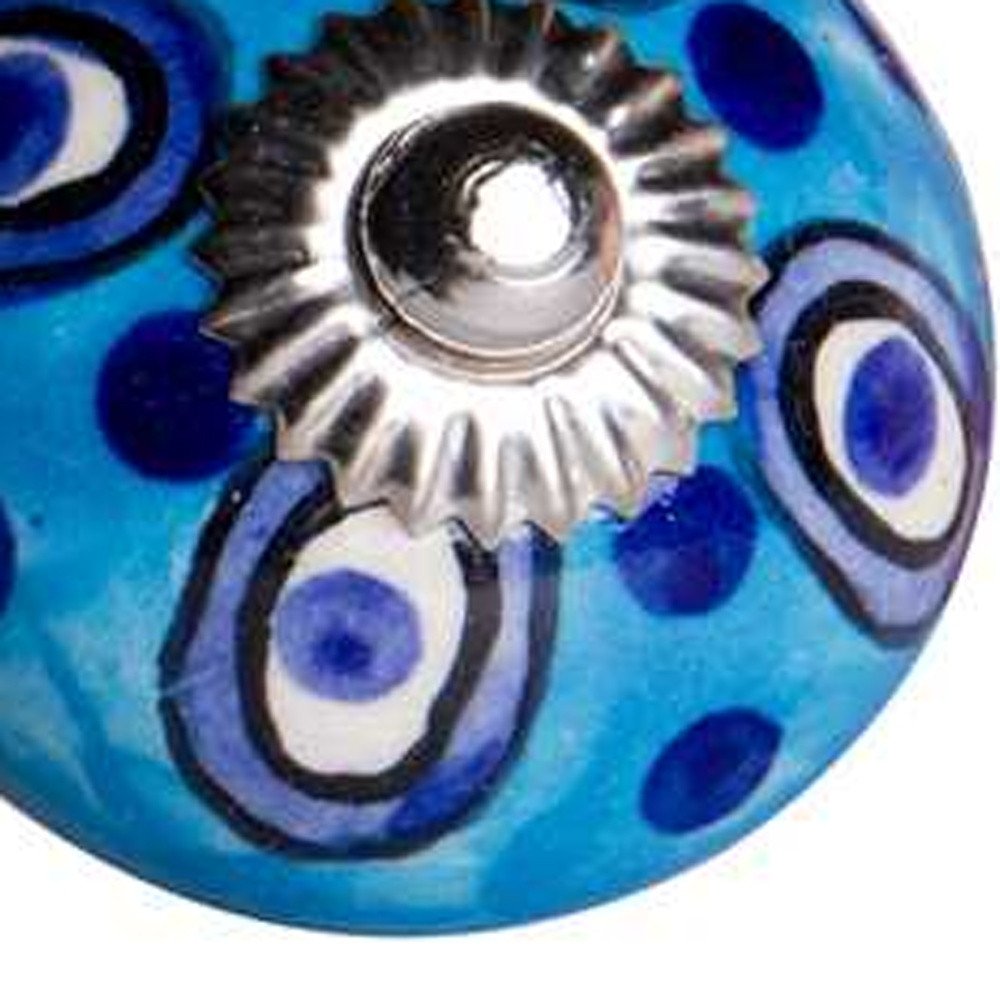 Set of Eight Blue And White Botanical Ceramic Drawer Pull Knobs