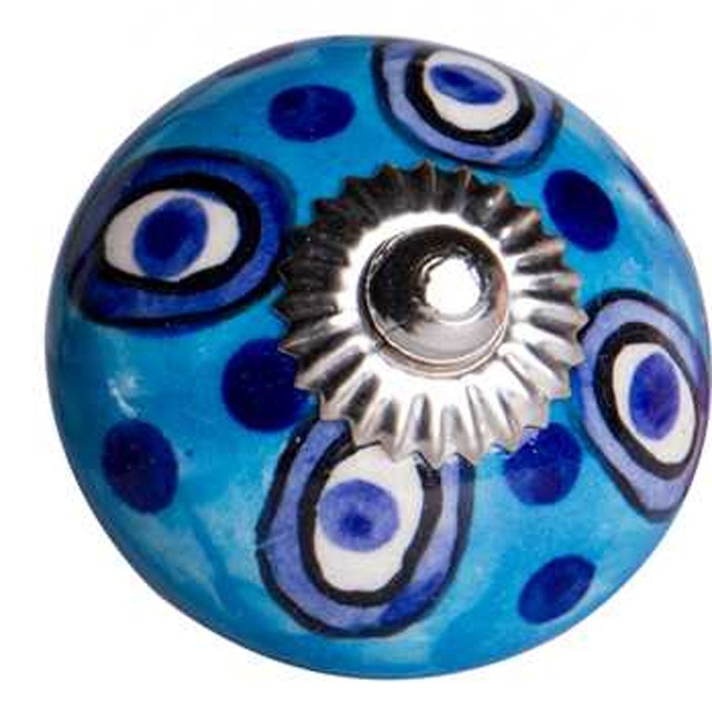 Set of Eight Blue And White Botanical Ceramic Drawer Pull Knobs