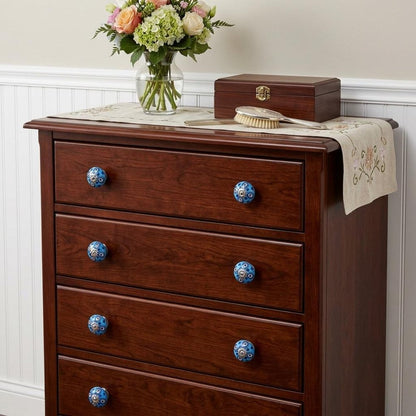 Set of Eight Blue And White Botanical Ceramic Drawer Pull Knobs
