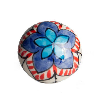 Set of Eight Blue And White Floral Ceramic Drawer Pull Knobs