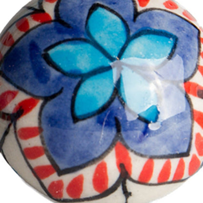 Set of Eight Blue And White Floral Ceramic Drawer Pull Knobs