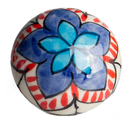 Set of Eight Blue And White Floral Ceramic Drawer Pull Knobs