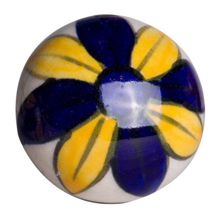 Set of Eight Blue And Yellow Floral Ceramic Drawer Pull Knobs