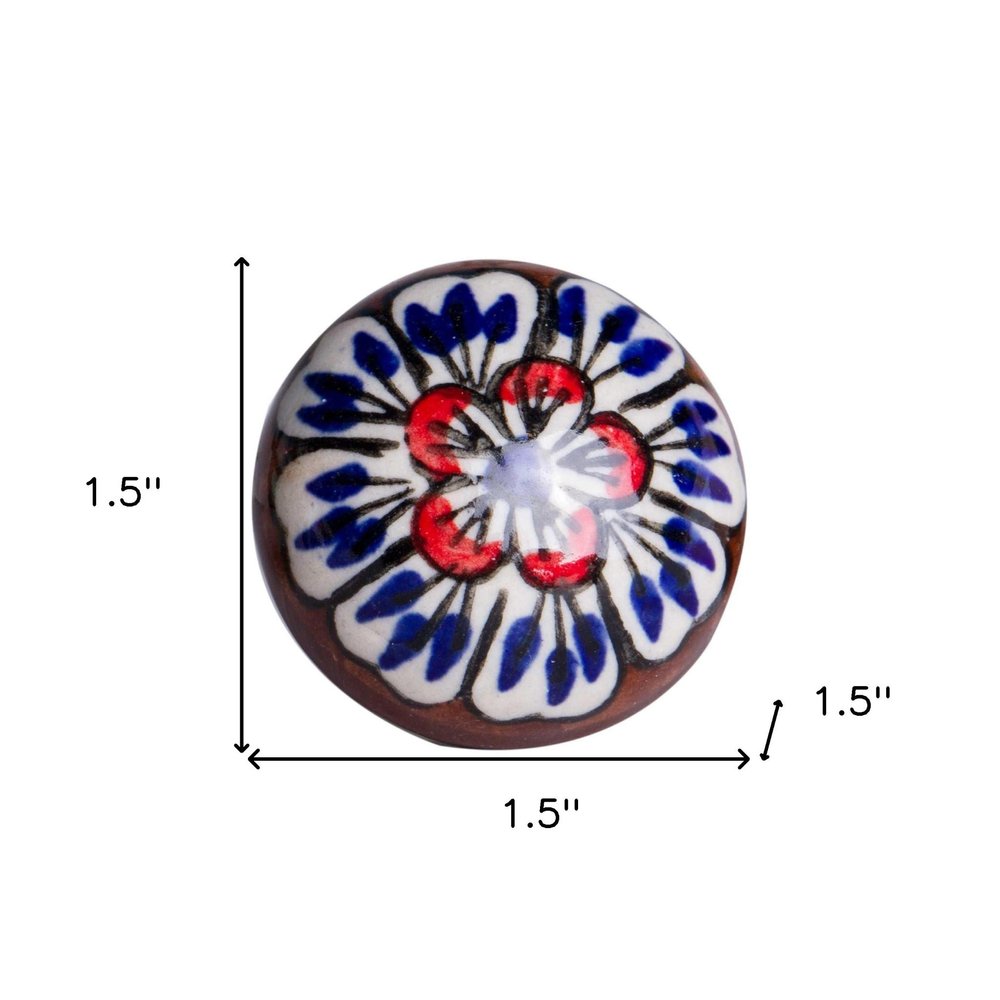 Set of Eight Blue And White Floral Ceramic Drawer Pull Knobs