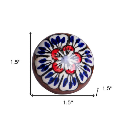 Set of Eight Blue And White Floral Ceramic Drawer Pull Knobs