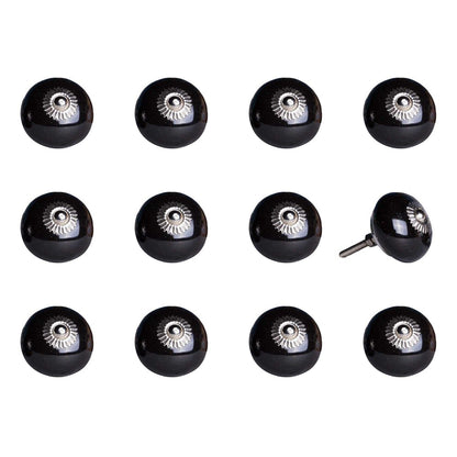 Set of Twelve Black Ceramic Drawer Pull Knobs