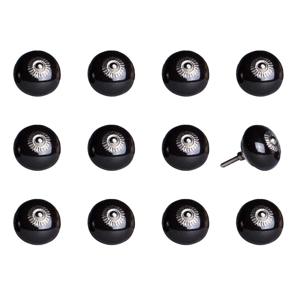 Set of Twelve Black Ceramic Drawer Pull Knobs