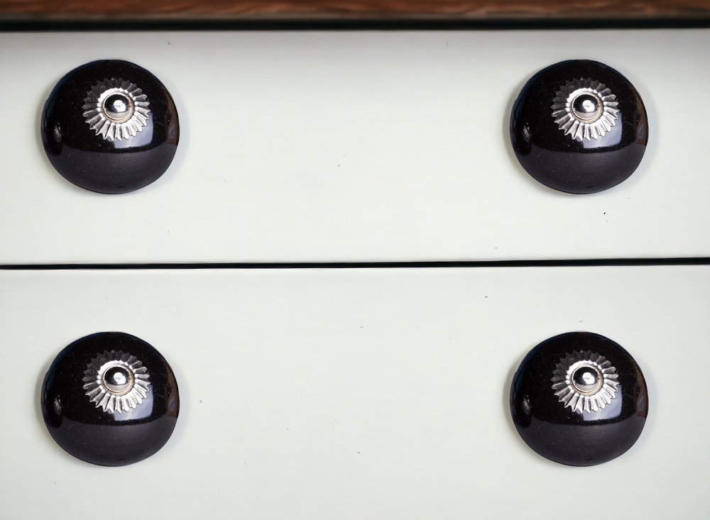 Set of Twelve Black Ceramic Drawer Pull Knobs