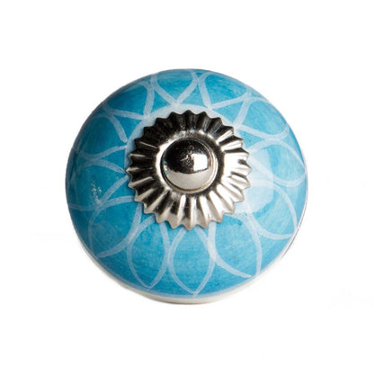 Set of Twelve Aqua White And Silver Geometric Ceramic Drawer Pull Knobs