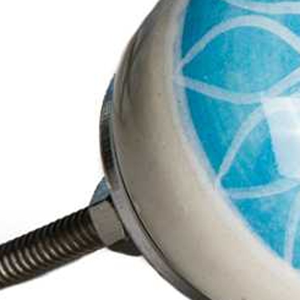 Set of Twelve Aqua White And Silver Geometric Ceramic Drawer Pull Knobs