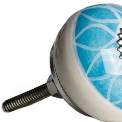 Set of Twelve Aqua White And Silver Geometric Ceramic Drawer Pull Knobs