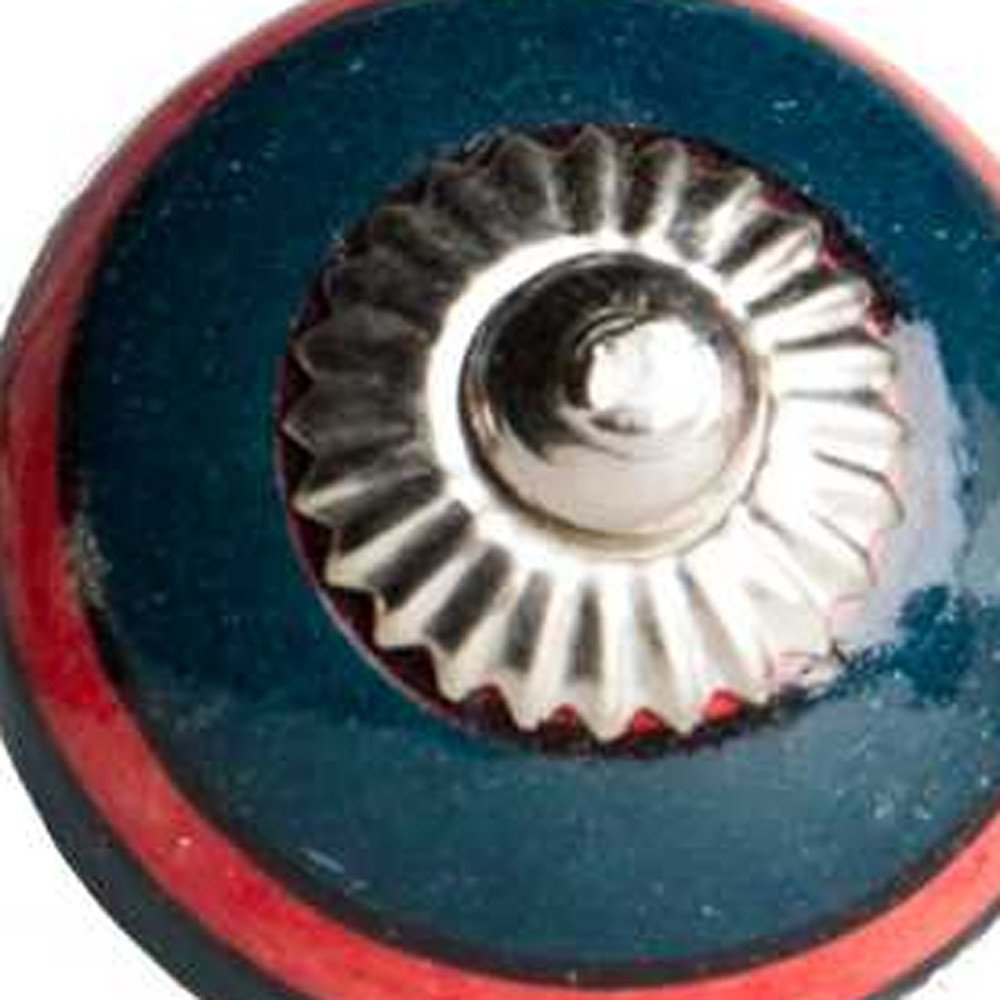 Set of Twelve Navy Blue And Red Geometric Ceramic Drawer Pull Knobs