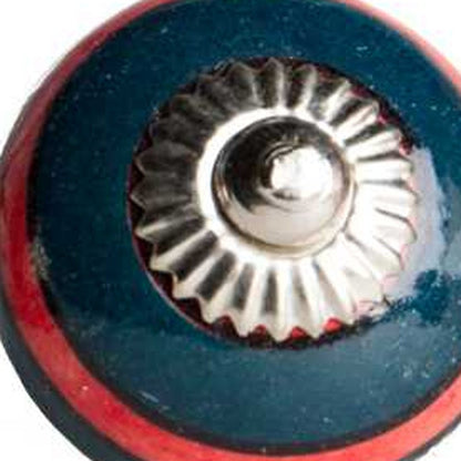 Set of Twelve Navy Blue And Red Geometric Ceramic Drawer Pull Knobs