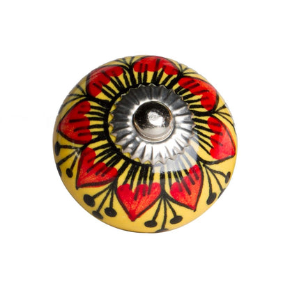 Set of Twelve Yellow And Black Floral Ceramic Drawer Pull Knobs