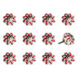Set of Twelve Red And White Floral Ceramic Drawer Pull Knobs