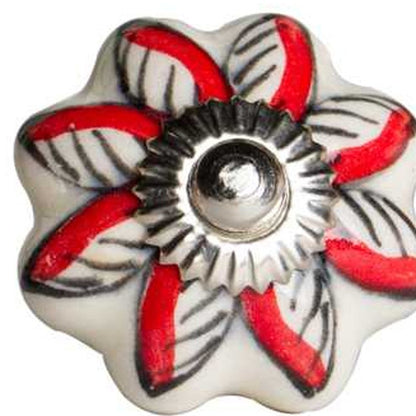 Set of Twelve Red And White Floral Ceramic Drawer Pull Knobs
