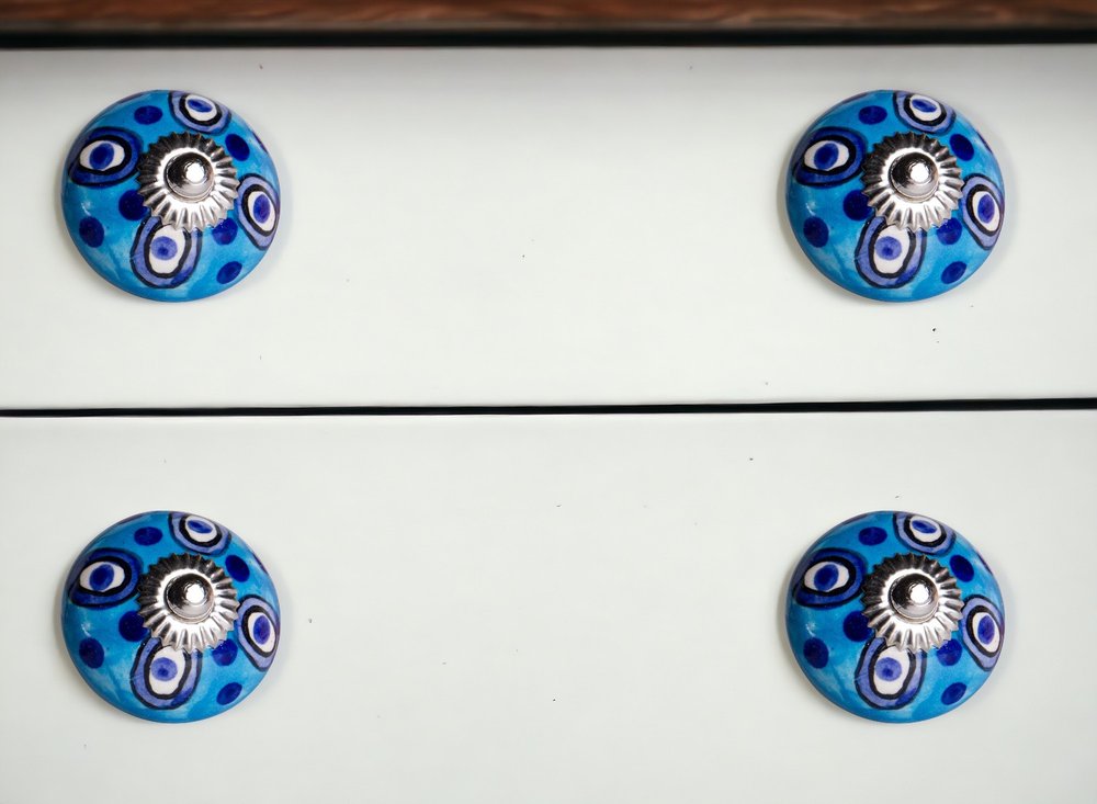 Set of Twelve Blue And White Botanical Ceramic Drawer Pull Knobs