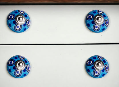Set of Twelve Blue And White Botanical Ceramic Drawer Pull Knobs