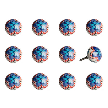 Set of Twelve Blue And White Floral Ceramic Drawer Pull Knobs