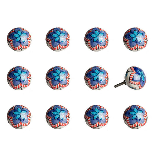 Set of Twelve Blue And White Floral Ceramic Drawer Pull Knobs