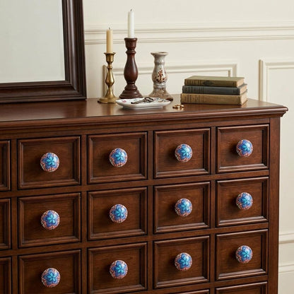 Set of Twelve Blue And White Floral Ceramic Drawer Pull Knobs