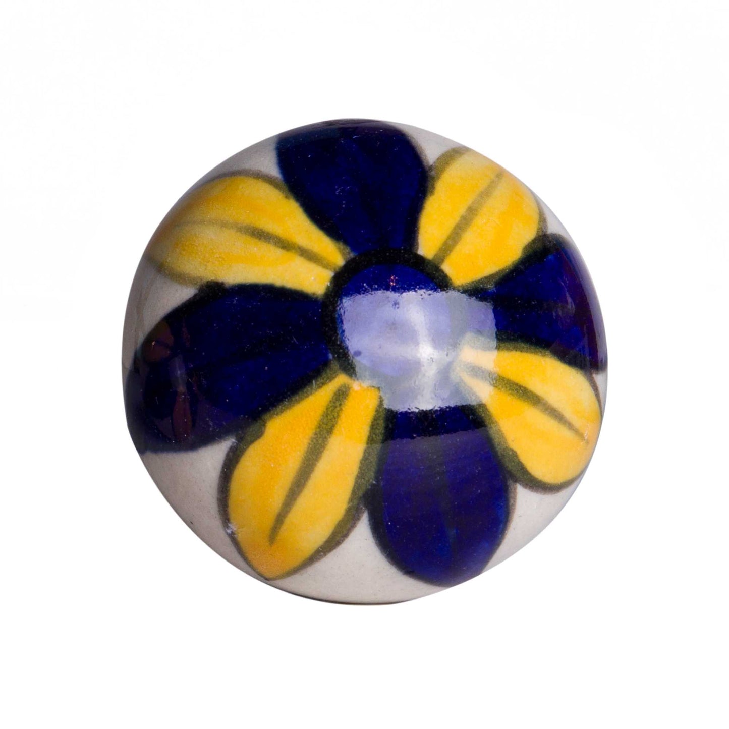 Set of Twelve Blue And Yellow Floral Ceramic Drawer Pull Knobs