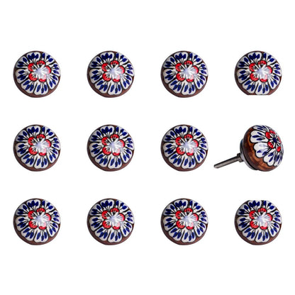 Set of Twelve Blue And White Floral Ceramic Drawer Pull Knobs