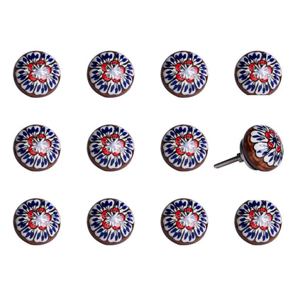 Set of Twelve Blue And White Floral Ceramic Drawer Pull Knobs