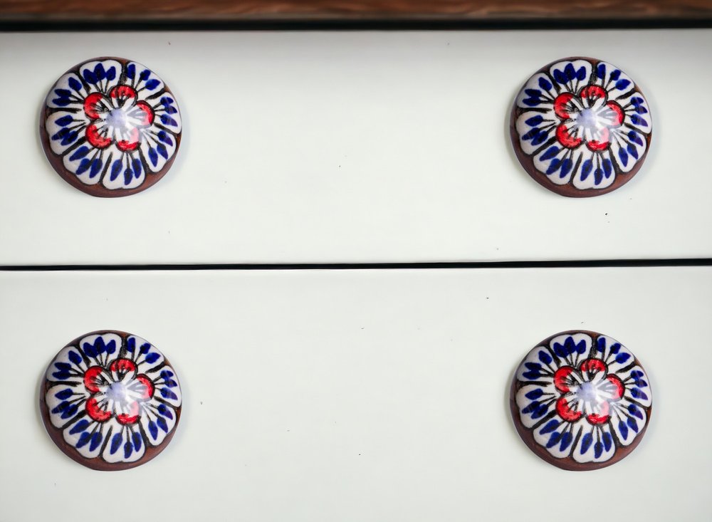 Set of Twelve Blue And White Floral Ceramic Drawer Pull Knobs
