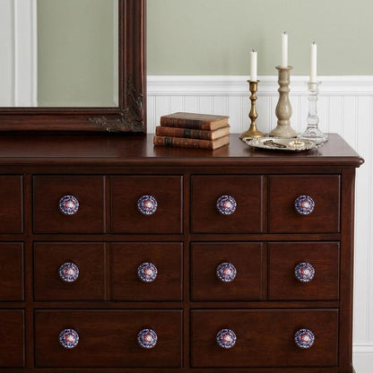 Set of Twelve Blue And White Floral Ceramic Drawer Pull Knobs