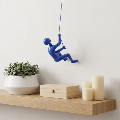 6" X 3" Blue Resin Climbing Man Hanging Dimensional Sculpture