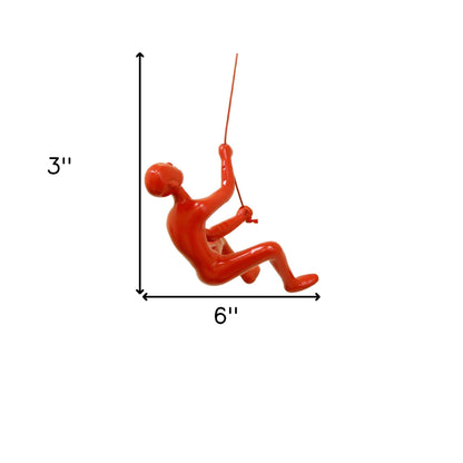 6" Red Unique Climbing Man With Rope Wall Art