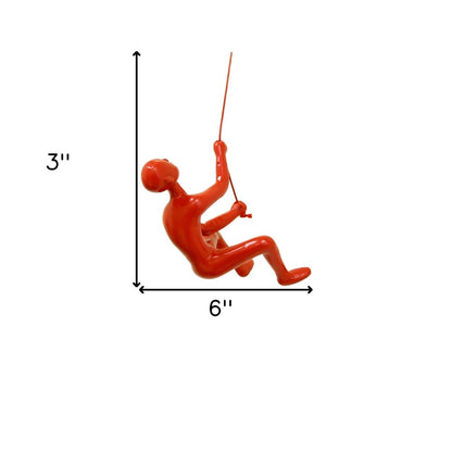 6" X 3" Red Resin Climbing Man Hanging Dimensional Sculpture