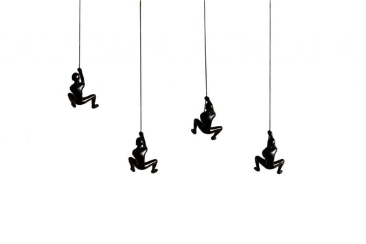 Set of Four Black Resin Climbing Man Hanging Dimensional Sculpture