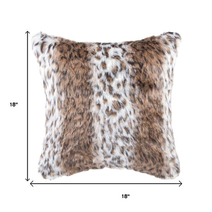 Set of Two 18" Brown White And Black Faux Fur Throw Pillows
