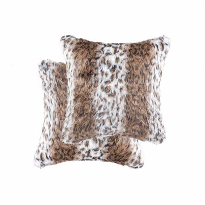 Set of Two 18" Brown White And Black Faux Fur Throw Pillows