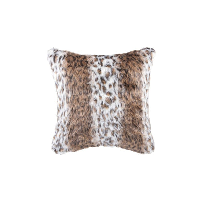 Set of Two 18" Brown White And Black Faux Fur Throw Pillows