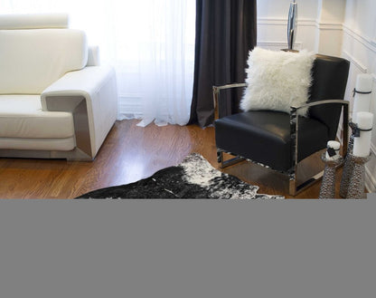 4' X 5' Black And White Faux Fur Animal Print Cowhide Washable Area Rug