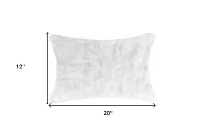 5" X 12" X 20" 100% Natural Rabbit Fur White Pillow