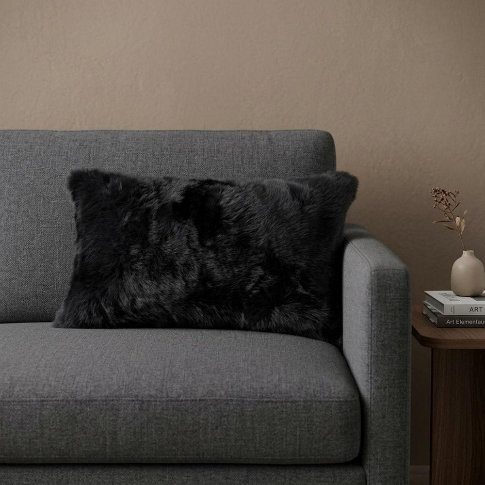 12" X 20" Black Wool Throw Pillow