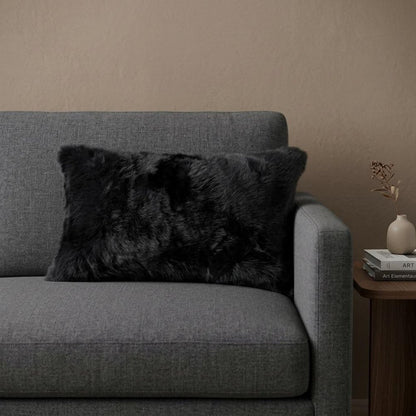 12" X 20" Black Wool Throw Pillow
